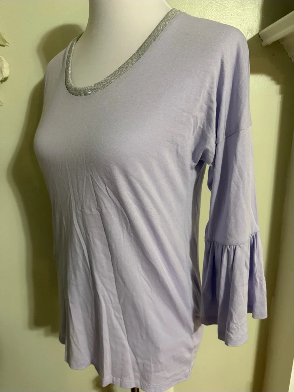 Michael Kors Lavender Ruffle-Sleeve Top with Silver Neckline